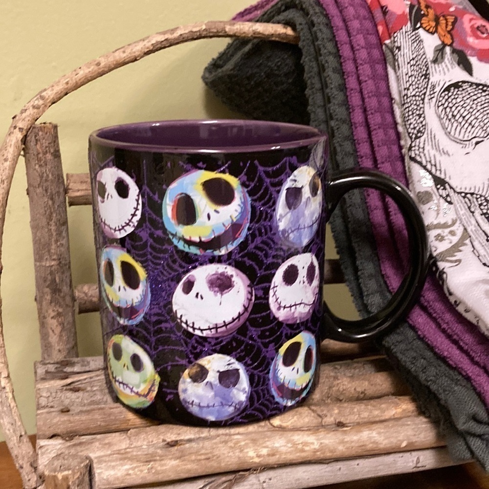 NEW! NIGHTMARE BEFORE CHRISTMAS JACK SKELLINGTON SPARKLING Purple Black WEB MUG
